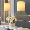 Buffet Lamps Set of 2 Tall Stick Table Lamp Marble Base Linen Shade F9842