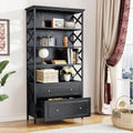 Black 5 Tier Bookshelf with 2 Drawers X7009