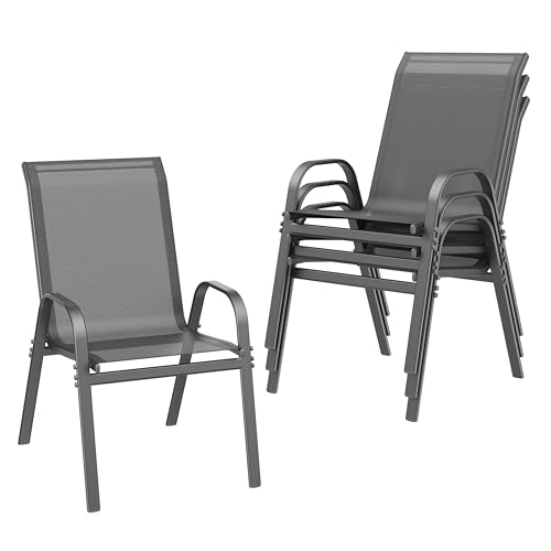 Grey Stackable Outdoor Dining Chairs Set of 4 B39185