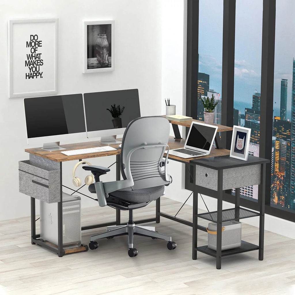 L Shaped Desk with Drawers and Storage Shelves T19662