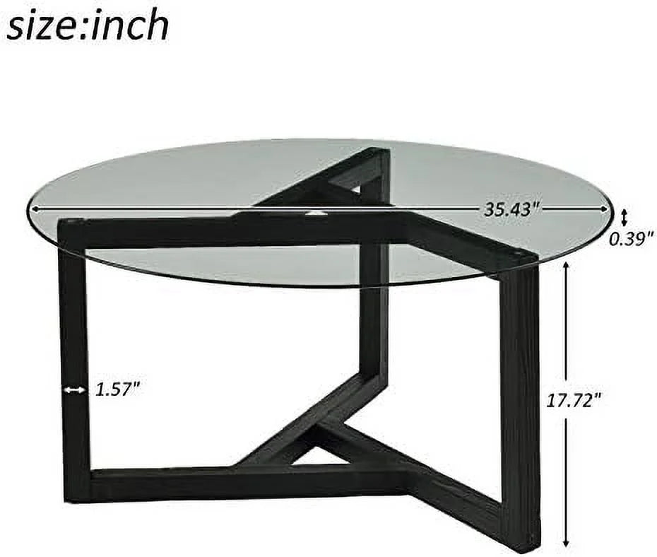 Round Glass Coffee Table with Wood Frame X4645