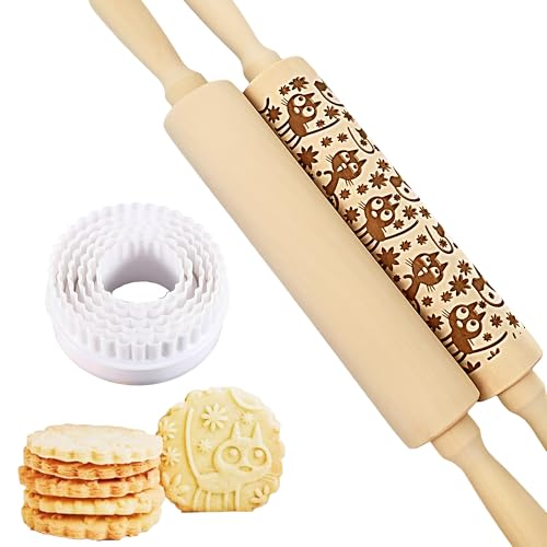 Wooden Embossed Rolling Pin with Butterfly Pattern R253294