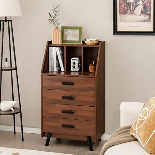 4 Drawer Wood Dresser with Bookshelf E769