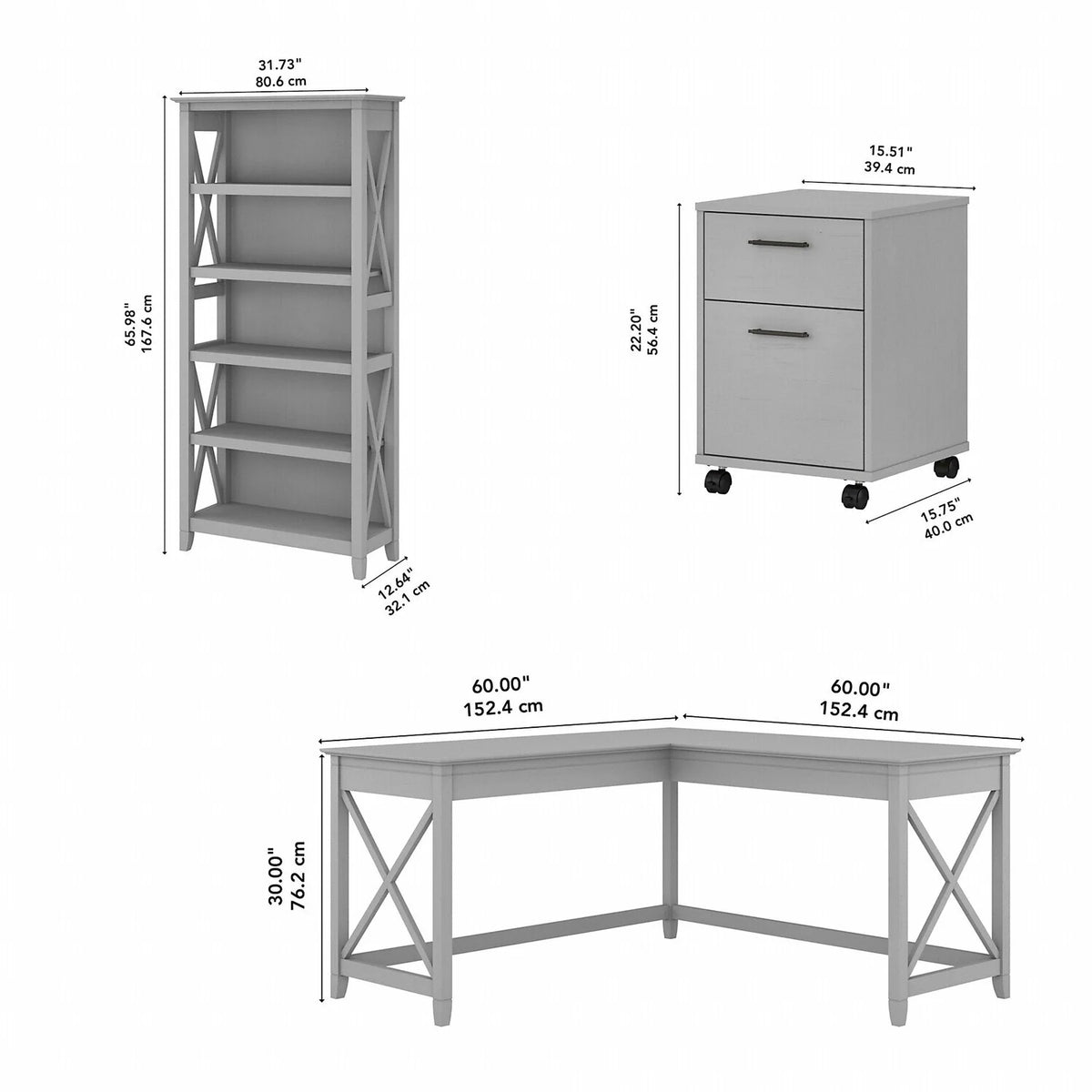 L Shaped Desk with 2 Drawer File Cabinet and 5 Shelf Bookcase Y5603