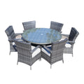 7 Piece Patio Dining Set with Rattan Chairs and Cushions, Grey B738297