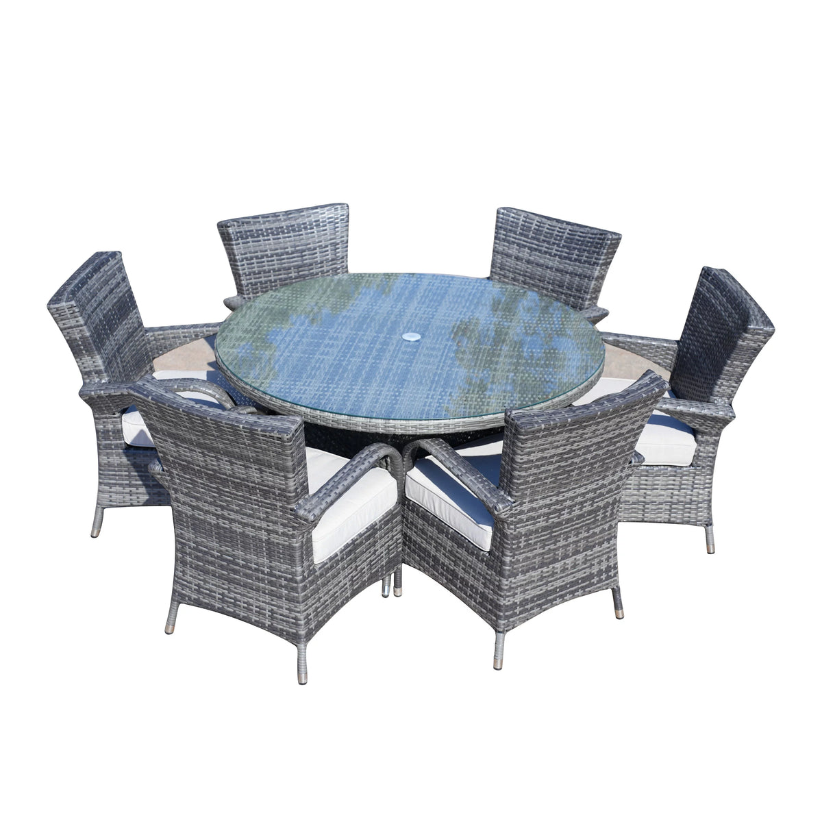 7 Piece Patio Dining Set with Rattan Chairs and Cushions, Grey B738297