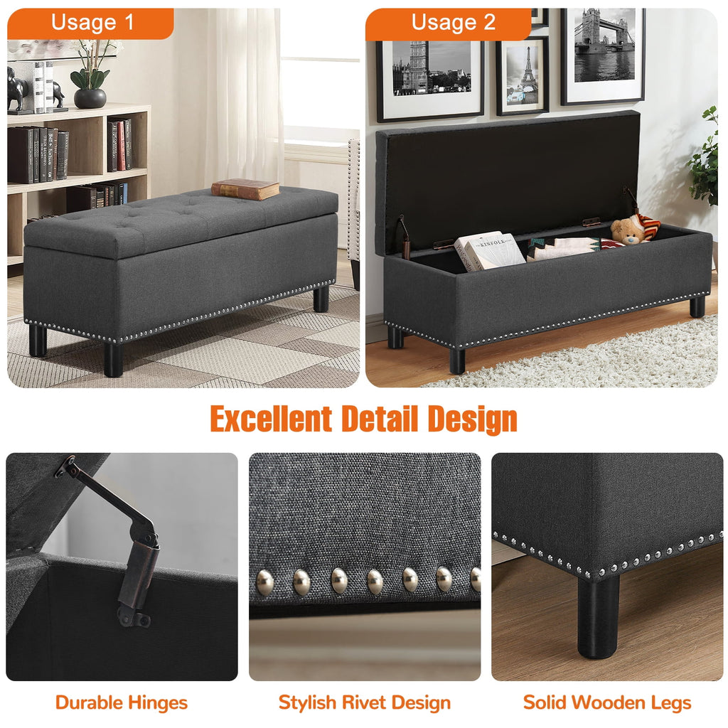 Dark Grey Upholstered Storage Ottoman Bench C82817