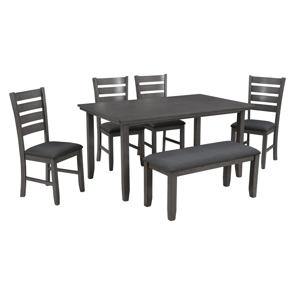 6 Piece Wooden Dining Set with Table, Bench & 4 Chairs V58930