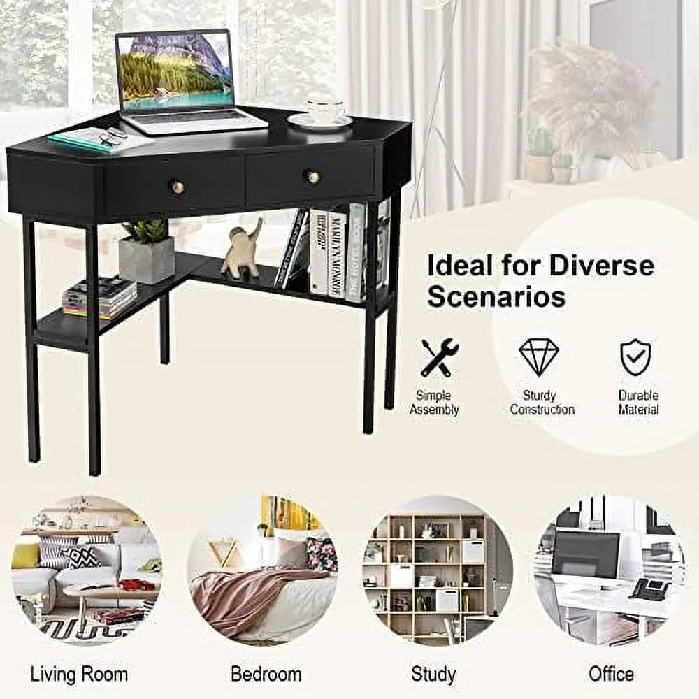 Corner Desk with 2 Drawers and Shelves N16353