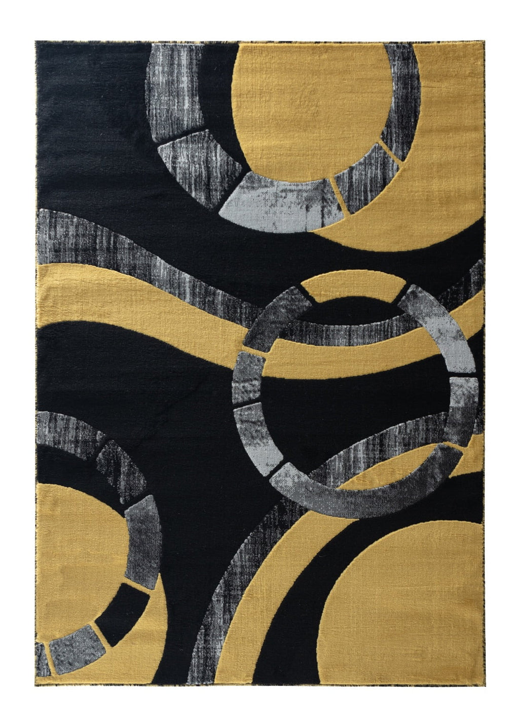 Yellow Black White Grey Modern Abstract Area Rug D758462