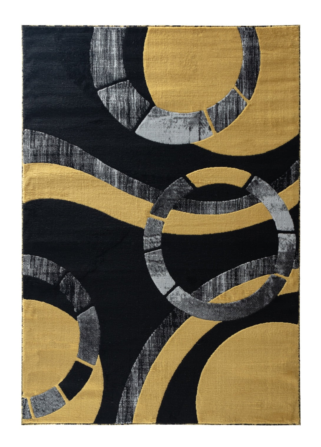 Yellow Black White Grey Modern Abstract Area Rug D758462
