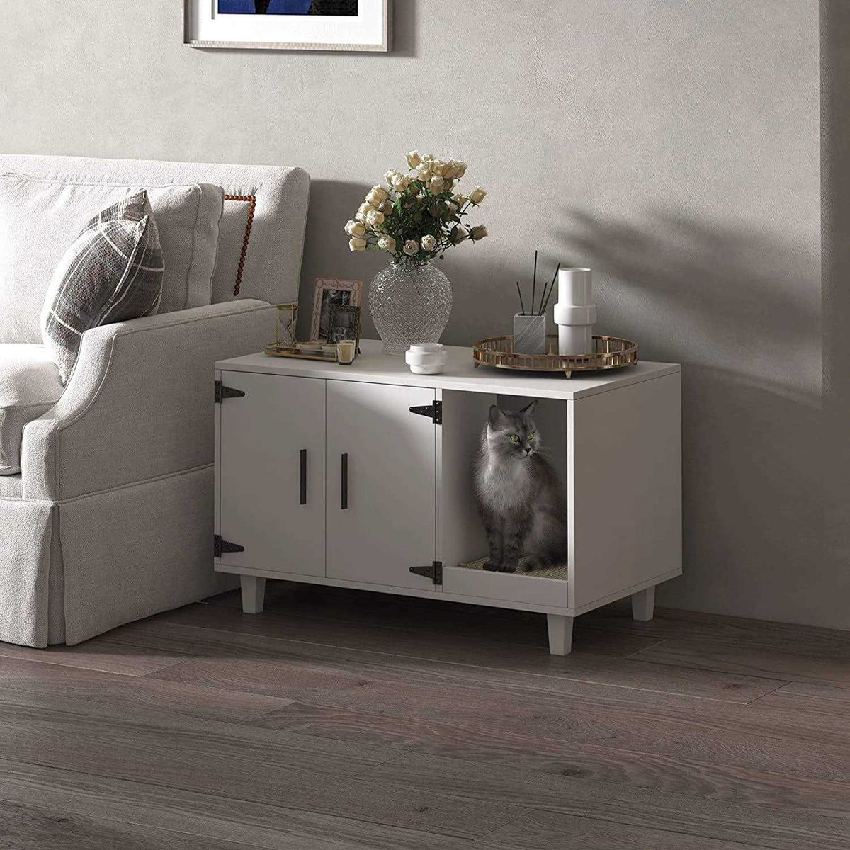 Cat Litter Box Enclosure with Scratch Pad R143