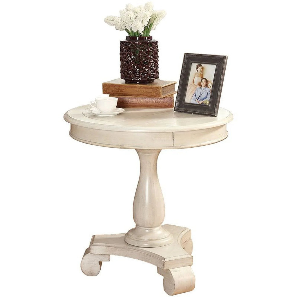 White Round Wood Pedestal End Table T6816