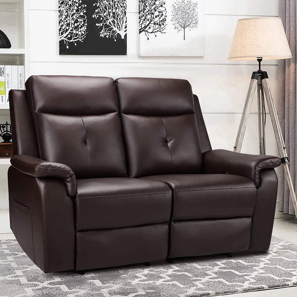 Brown PU Leather Reclining Sofa with Massage & Heating F971611