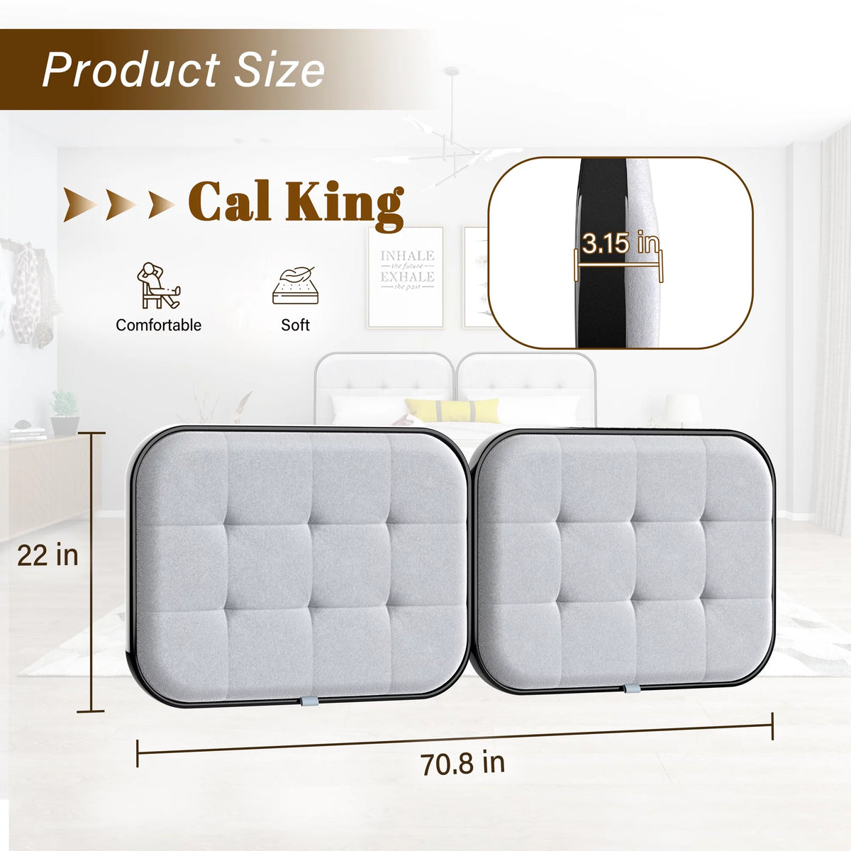 Upholstered Headboard for Cal King Size Bed, Velvet Fabric Gray S852312