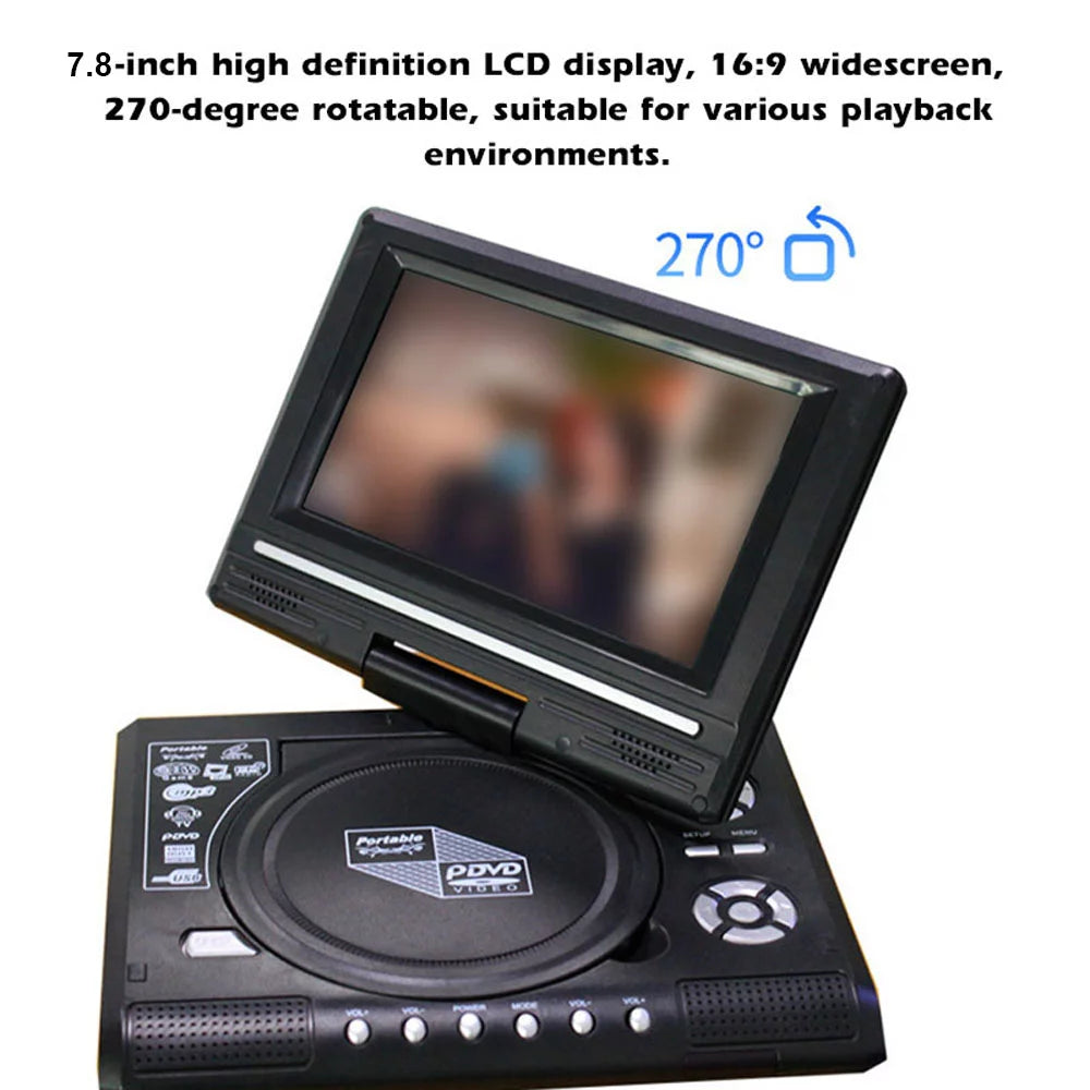 7.8 Inch 16:9 Widescreen 270° Rotatable LCD Screen Portable DVD Player A40038