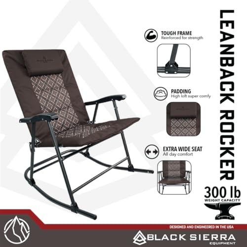 Black XL Oversize Padded Folding Rocking Camping Chair K76718