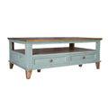 50 Inch 4 Drawers Teal Blue Pine Wood Coffee Table G31080
