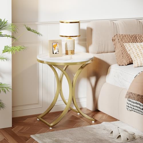 Round Faux Marble Top Gold Metal Legs Side Table R933