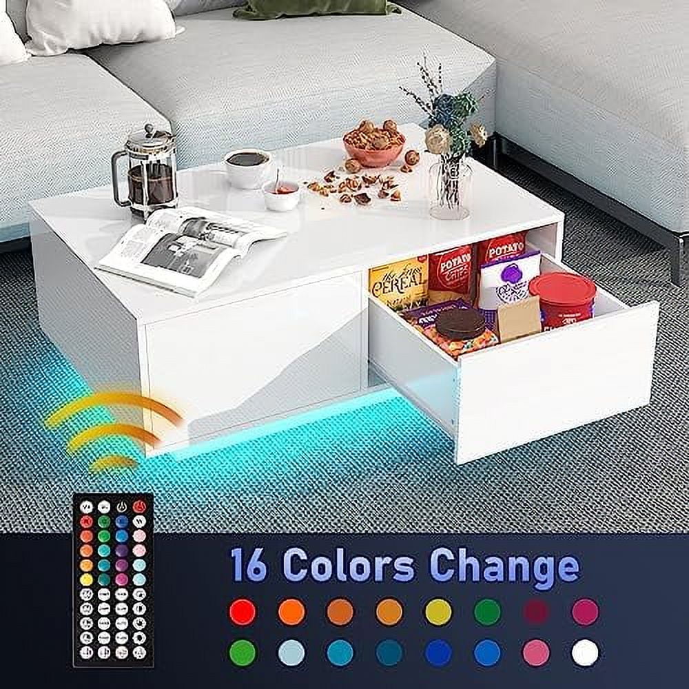 LED Coffee Table with 4 Sliding Drawers White P7835