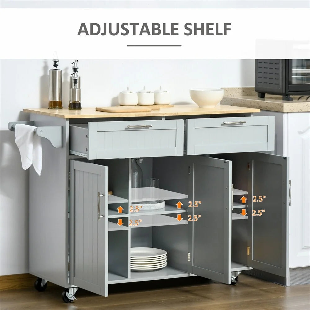 Mobile Wood Kitchen Island with Storage and Adjustable Shelves Q9193