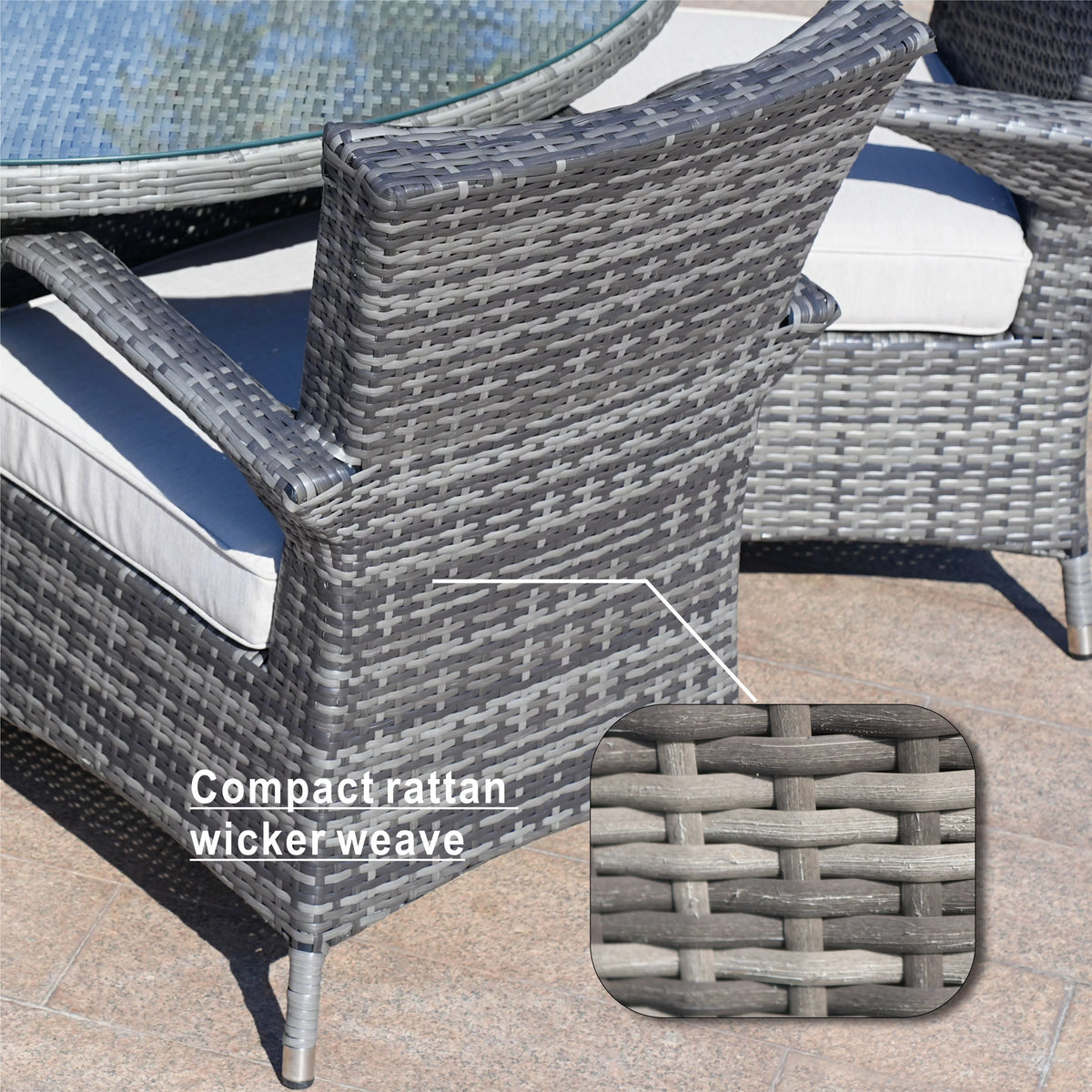 7 Piece Patio Dining Set with Rattan Chairs and Cushions, Grey B738297