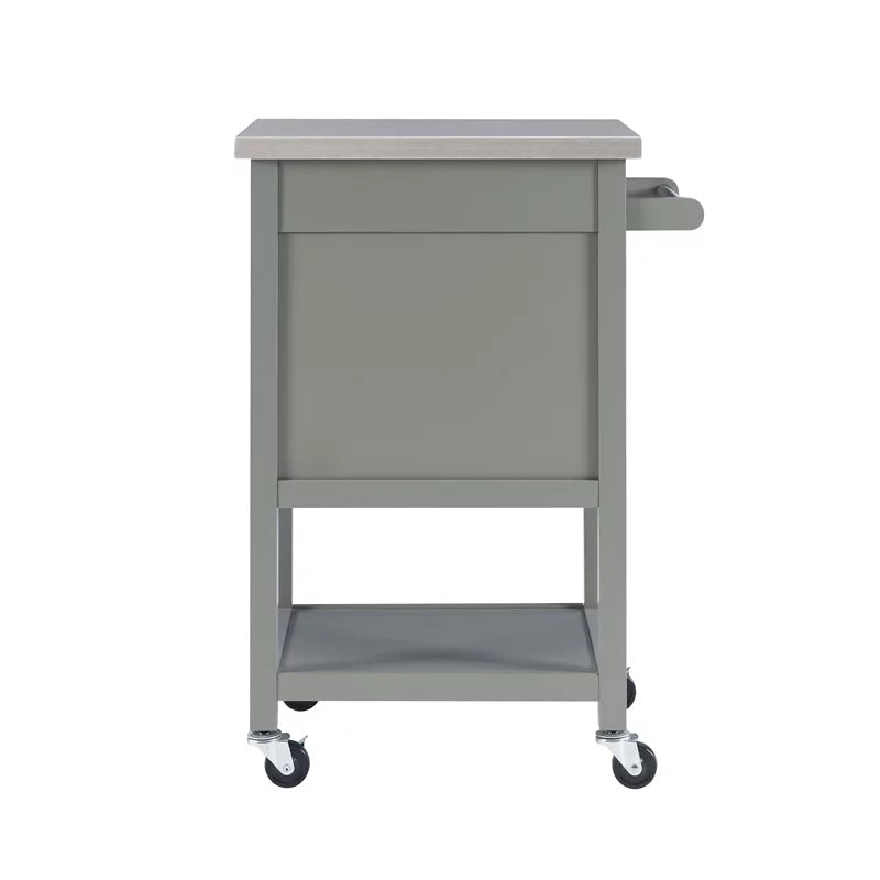 Gray Wood Stainless Steel-Top Kitchen Cart E16638