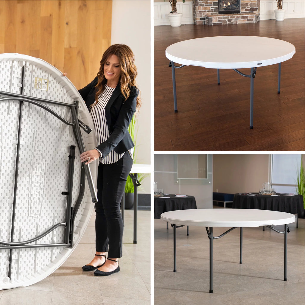 60 inch Round Folding Table White Granite E821