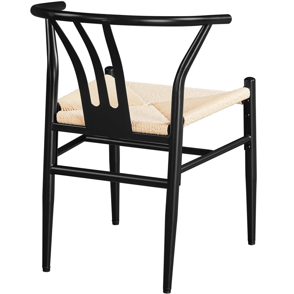 Set of 4 Black Weave Arm Chairs with Metal Frame P371