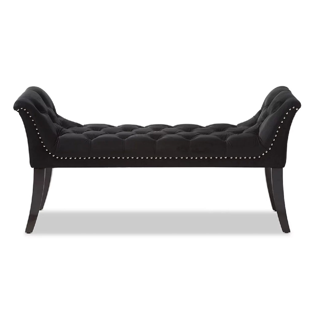 Black Velvet Upholstered Bench W16158