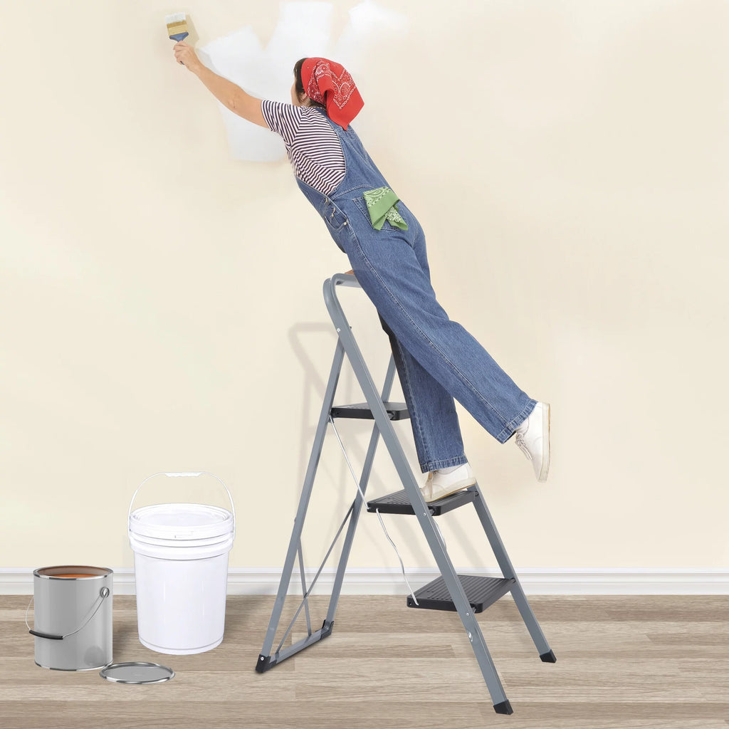 Folding 3-Step Steel Ladder with Handgrip X4083
