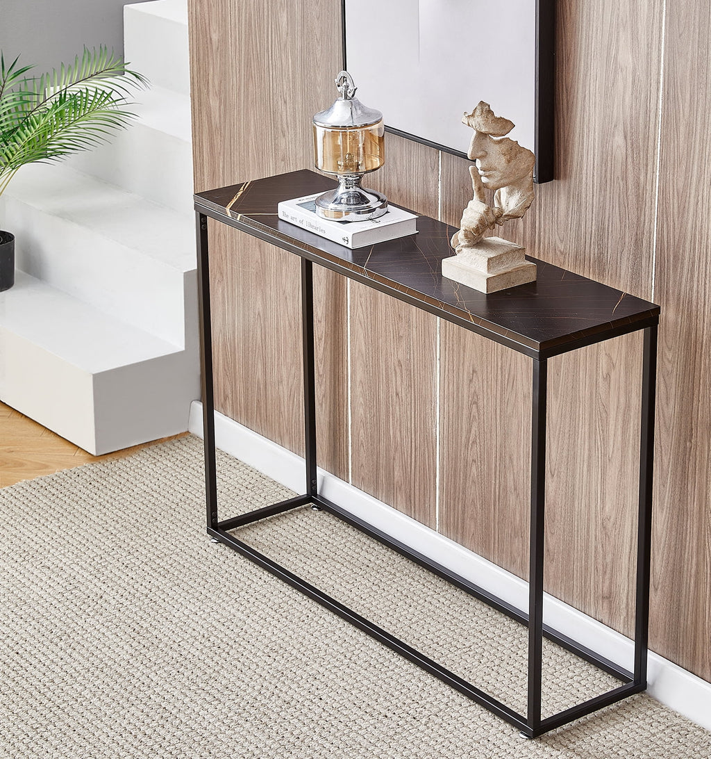 Black Narrow Console Table with Metal Frame and MDF Tabletop D3245