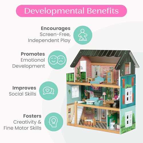 3-Story Dollhouse with 4 Rooms and 16 Accessories J3496