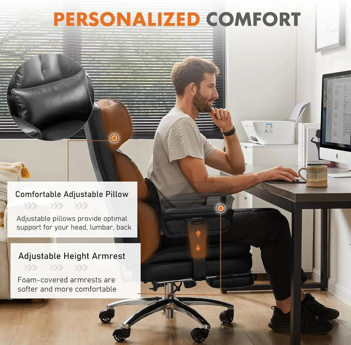 High Back Reclining Desk Chair with Footrest W64377