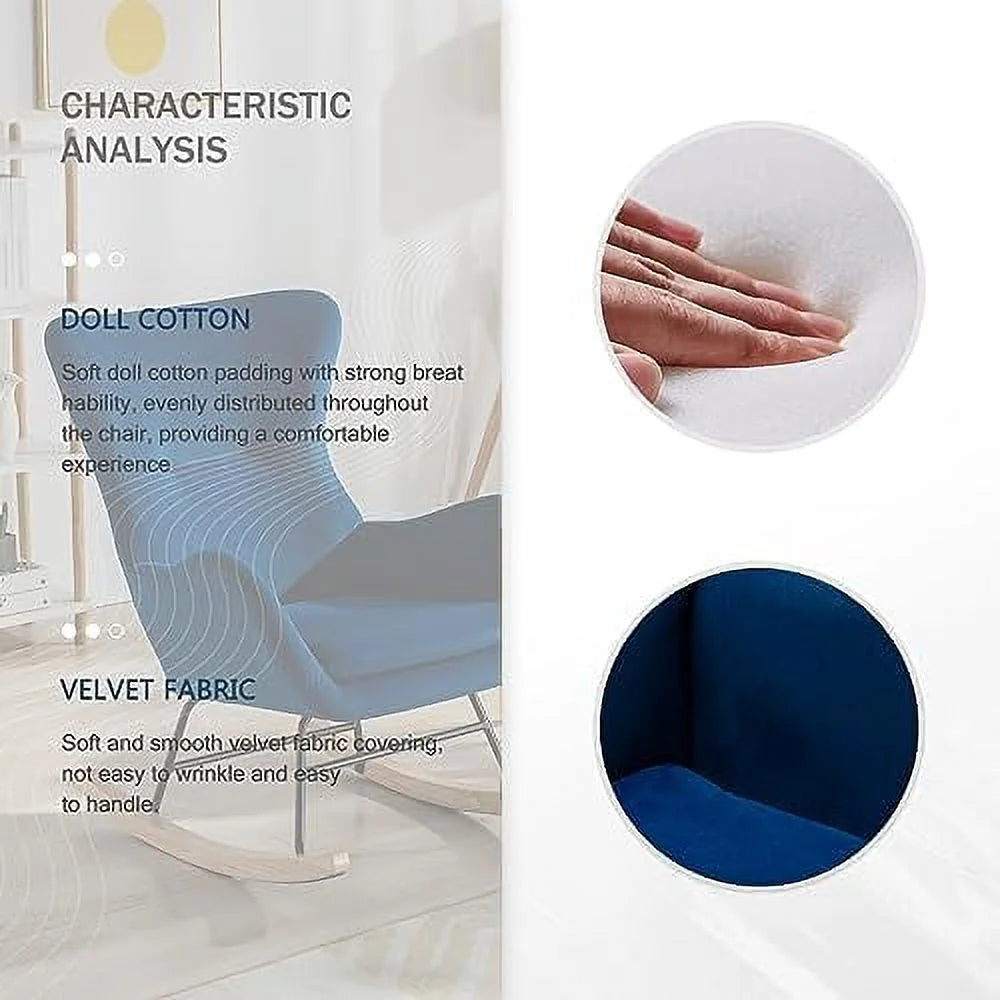 Blue Velvet Upholstered Rocking Chair P338