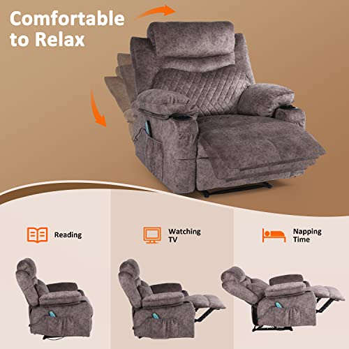 Oversized Grey Fabric Recliner with Massage and Heat X631373