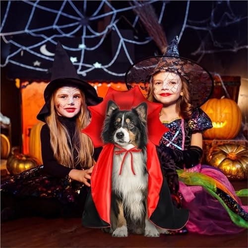 Halloween Cat and Dog Vampire Costume, Adjustable Red Black Cape G90995