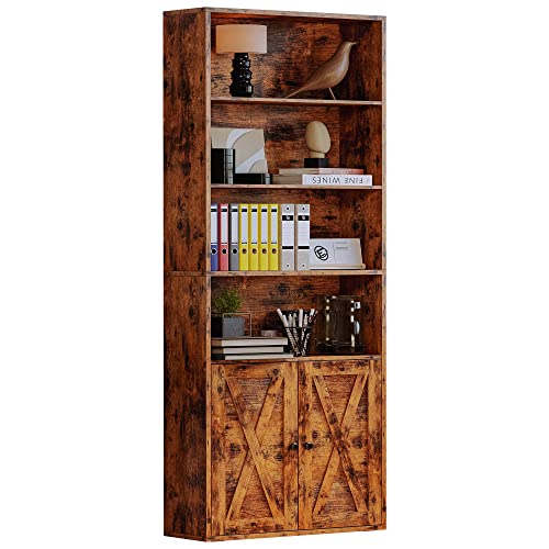 Industrial 6 Shelf Bookshelves with Doors G489136