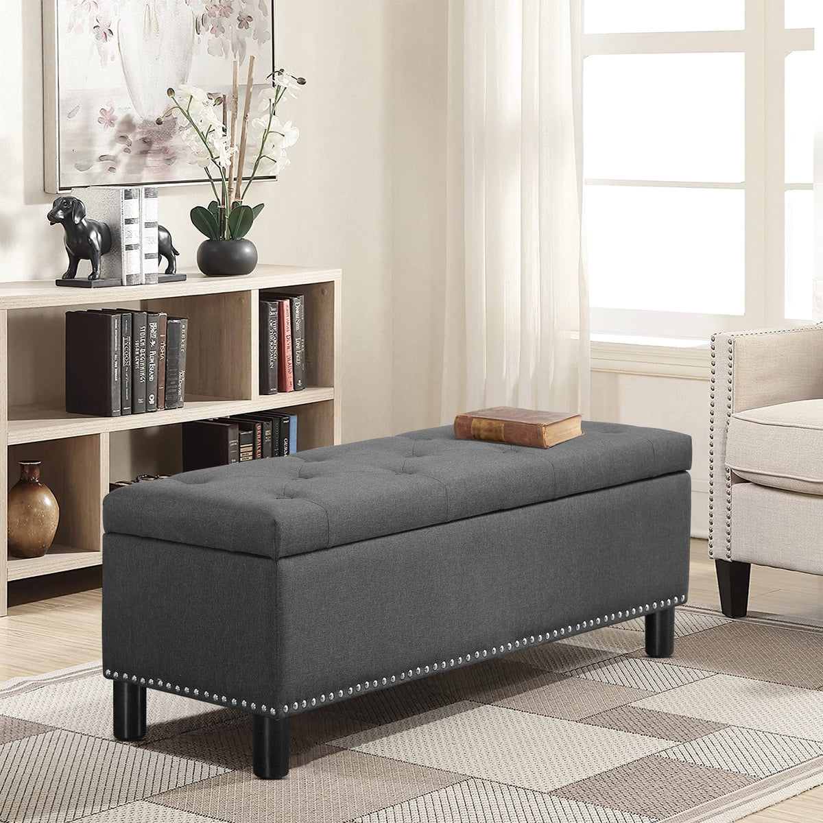 Dark Grey Upholstered Storage Ottoman Bench C82817