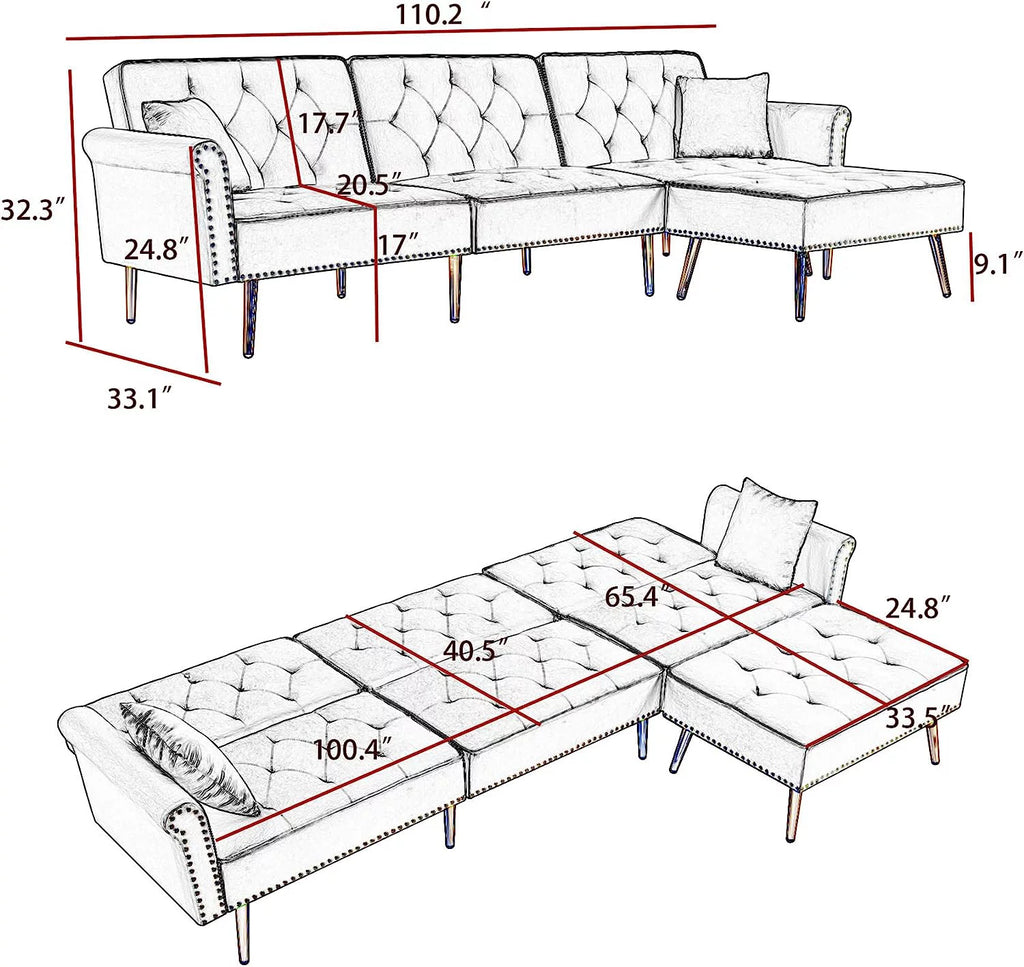 L-Shaped Sectional Sofa with Recliner and Movable Ottoman R9801