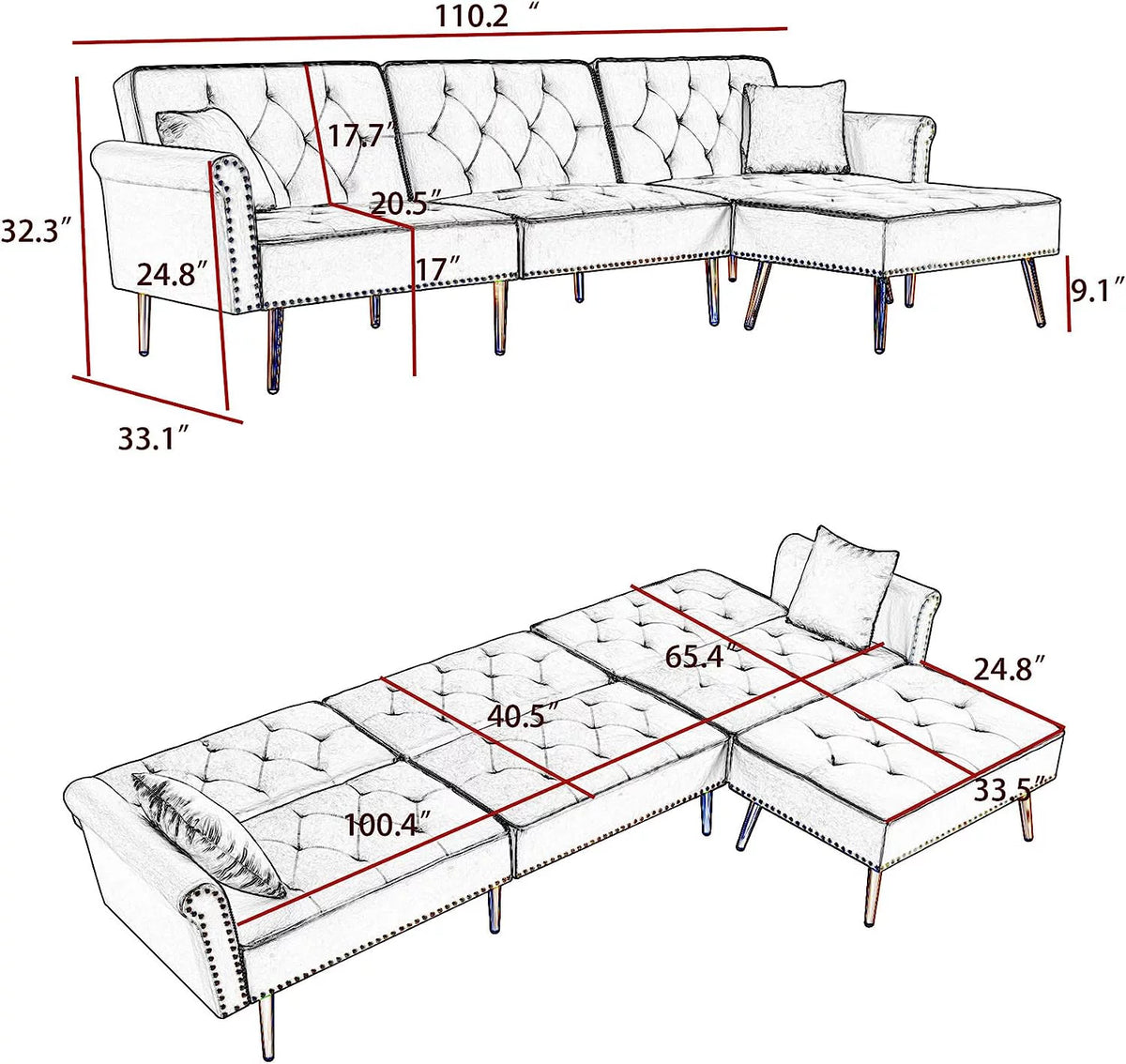 L-Shaped Sectional Sofa with Recliner and Movable Ottoman R9801