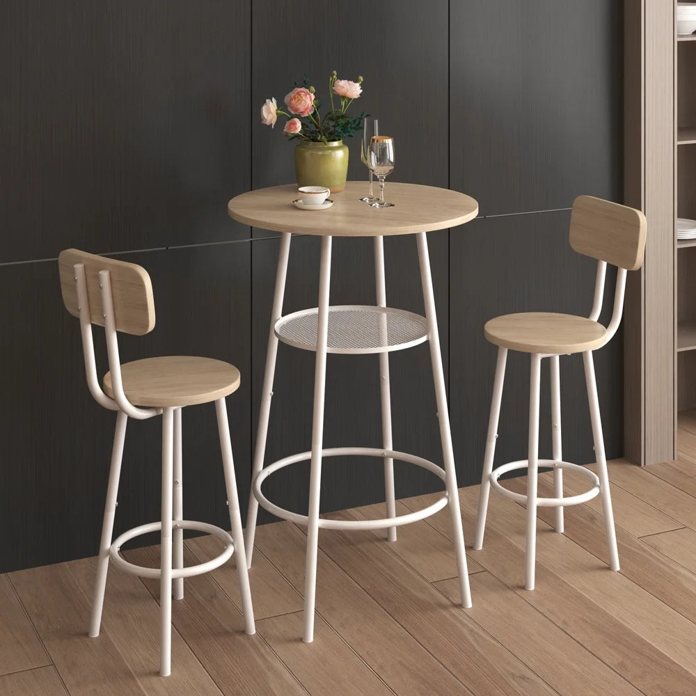 3 Piece Bar Height Pub Table and Stools Set White Oak A2953