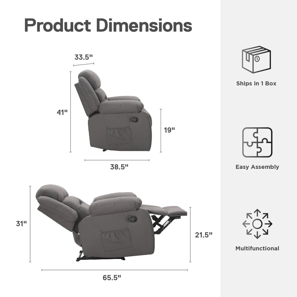 Gray Faux Microsuede Recliner with Cupholder K25995