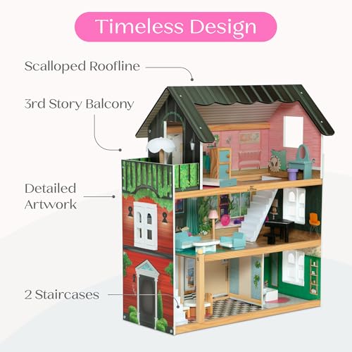 3-Story Dollhouse with 4 Rooms and 16 Accessories J3496