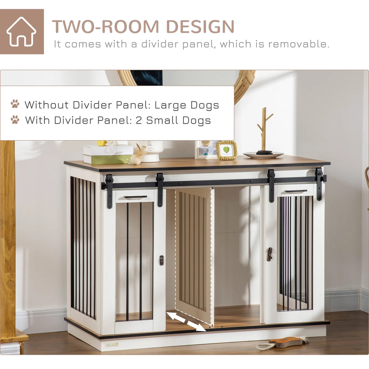 White Dog Crate End Table with Divider Panel T724