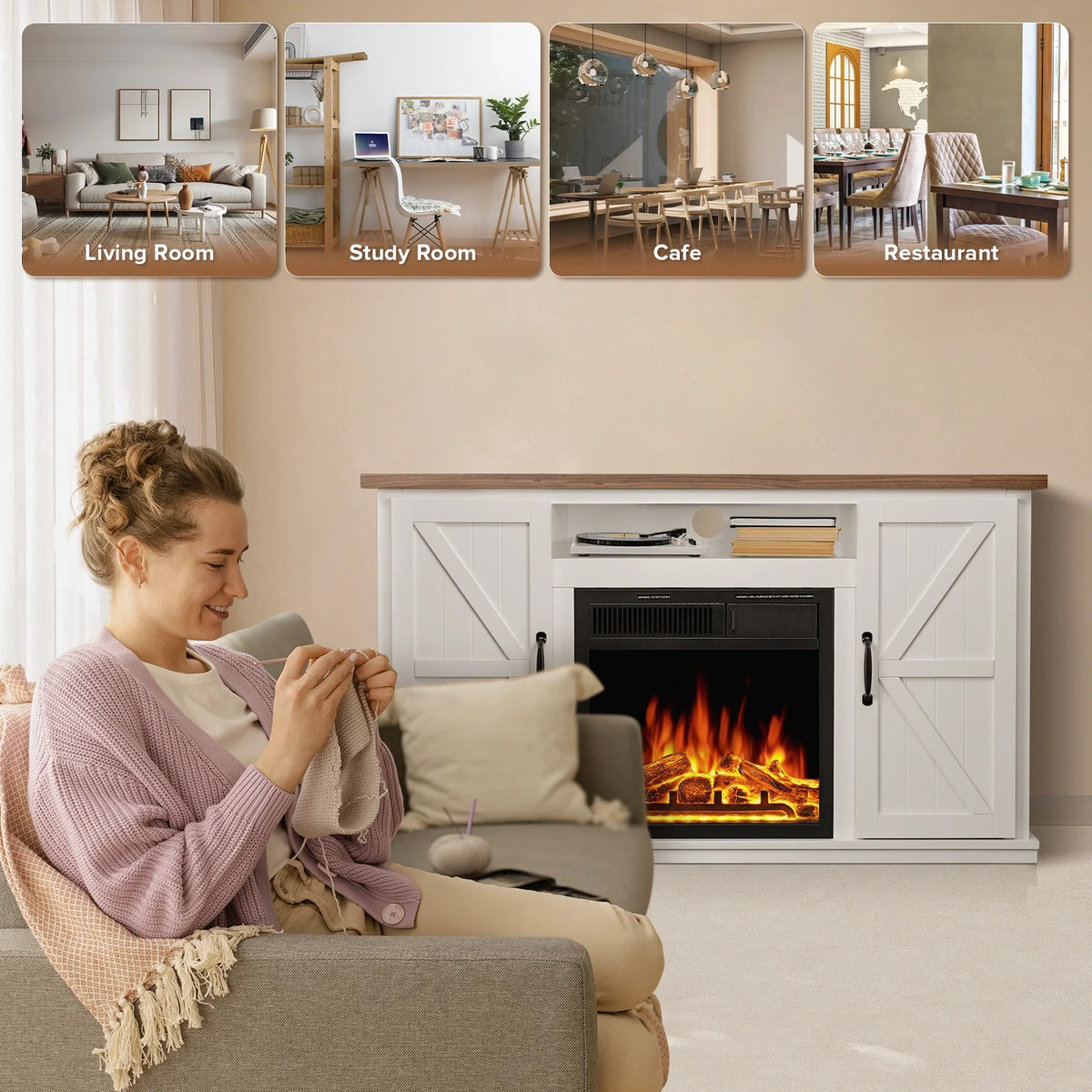 48'' Freestanding Electric Fireplace with Remote Control Y655816