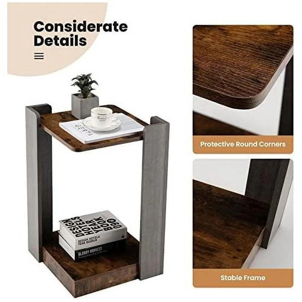 2-Tier Square Side Table with Open Storage Shelf W984456