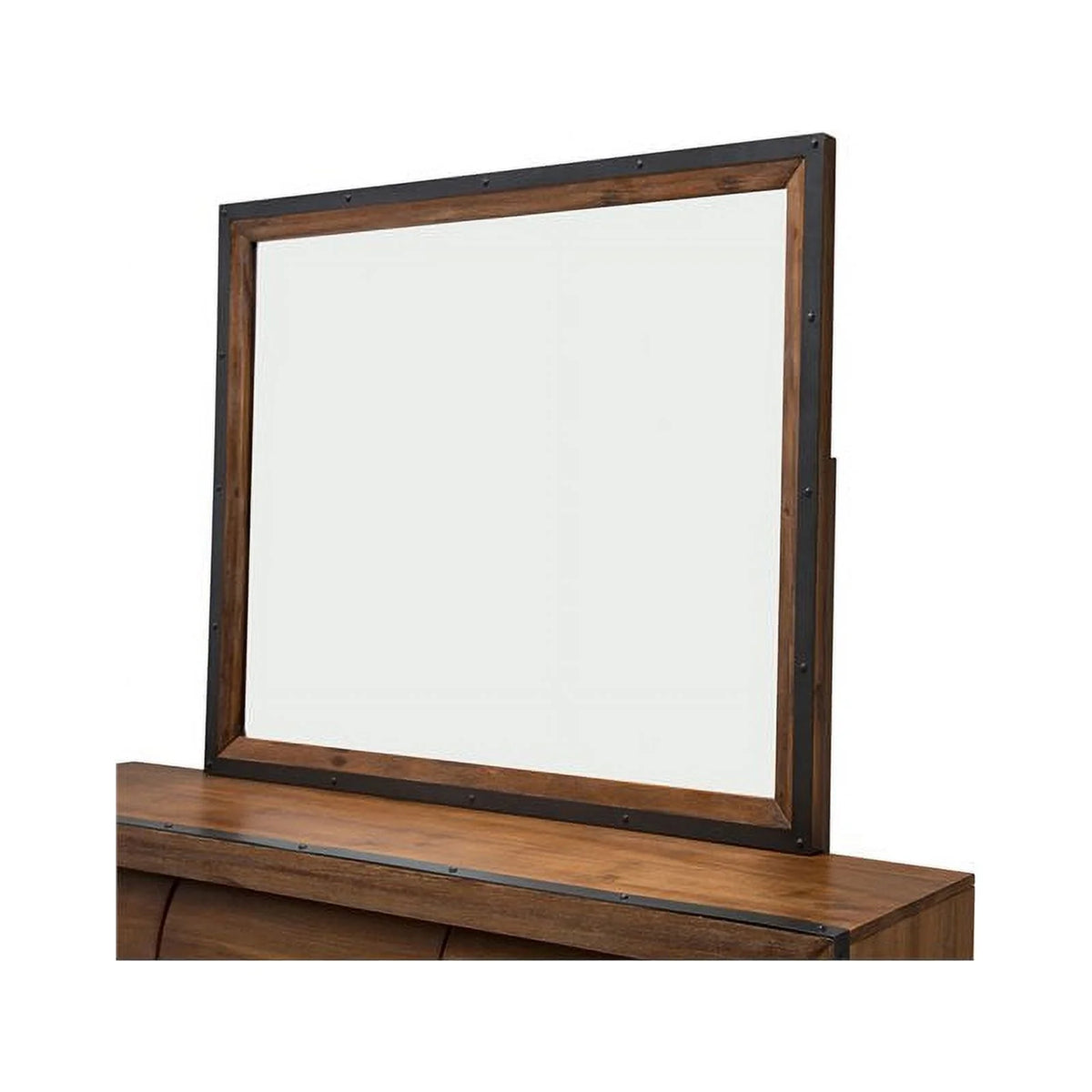 Wood Dresser with Mirror Set in Burnt Umber Brown W494