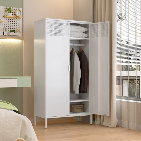 Metal Wardrobe Cabinet with Hanging Rod and Adjustable Shelves V5794