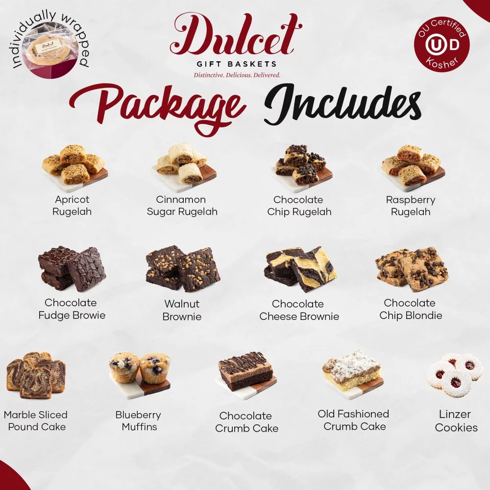Bakery Gift Box: Assorted Brownies, Blueberry Muffins, Marble Pound Cake, Crumb Cake, and Rugelah C12697